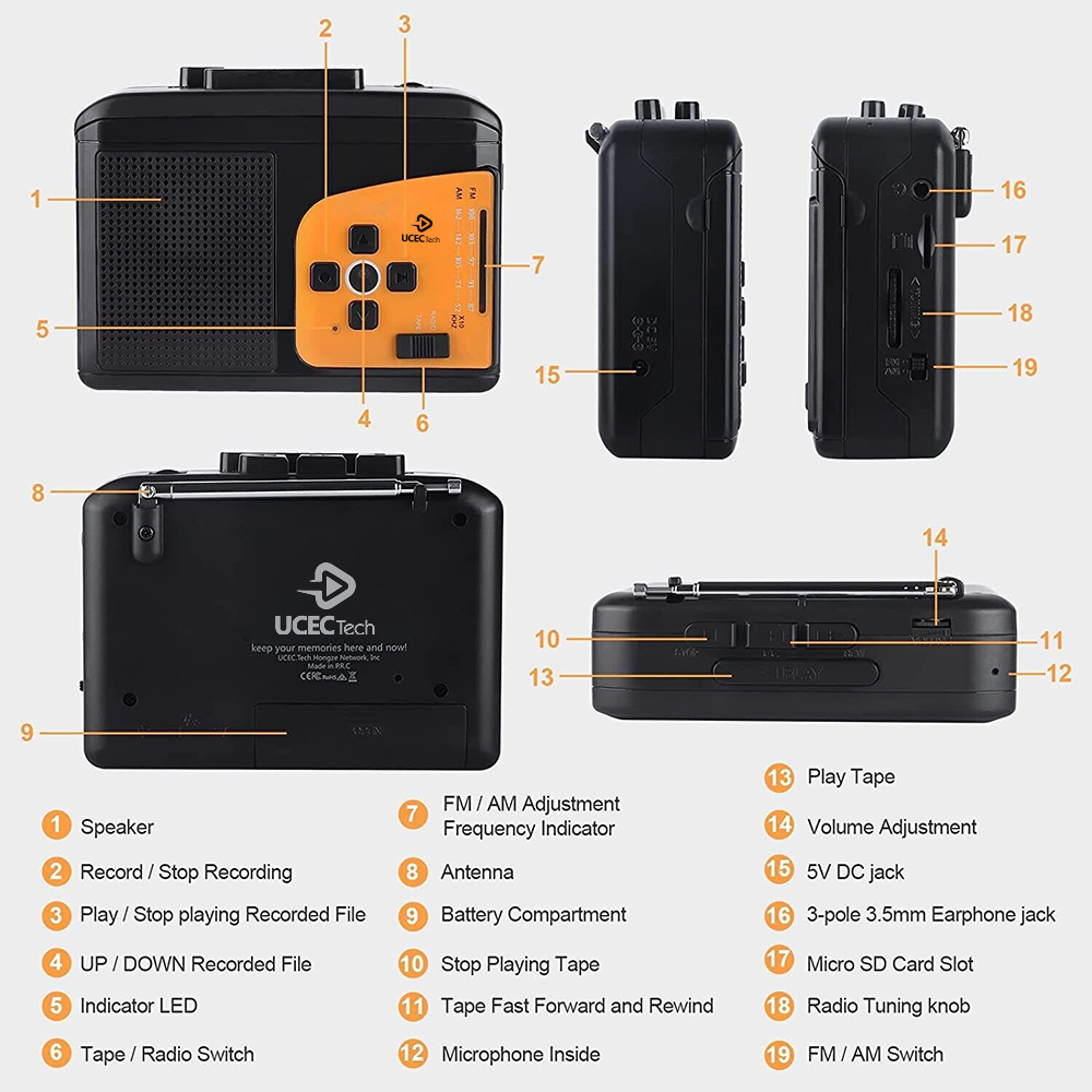 UCEC Tech Portable Cassette Players and Recorders, Audio Music Cassette Tape